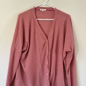 Red Striped Oversized Tunic Button-Up Cardigan